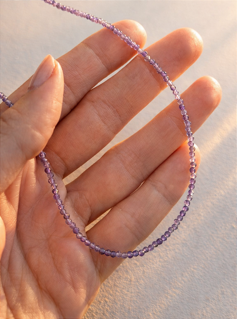 Colar de Ametista 2mm Multifacetado - Intuição, Conexão, Espiritualidade e Eleva a Vibração