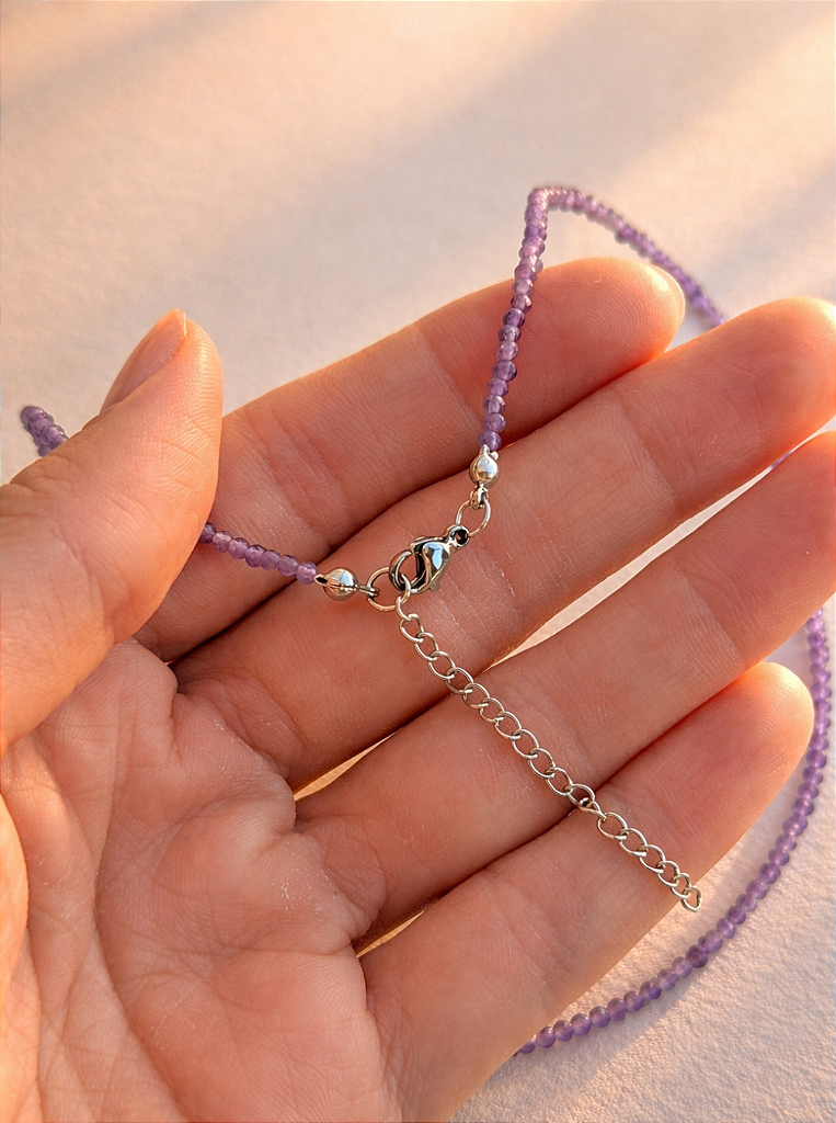 Colar de Ametista 2mm Multifacetado - Intuição, Conexão, Espiritualidade e Eleva a Vibração
