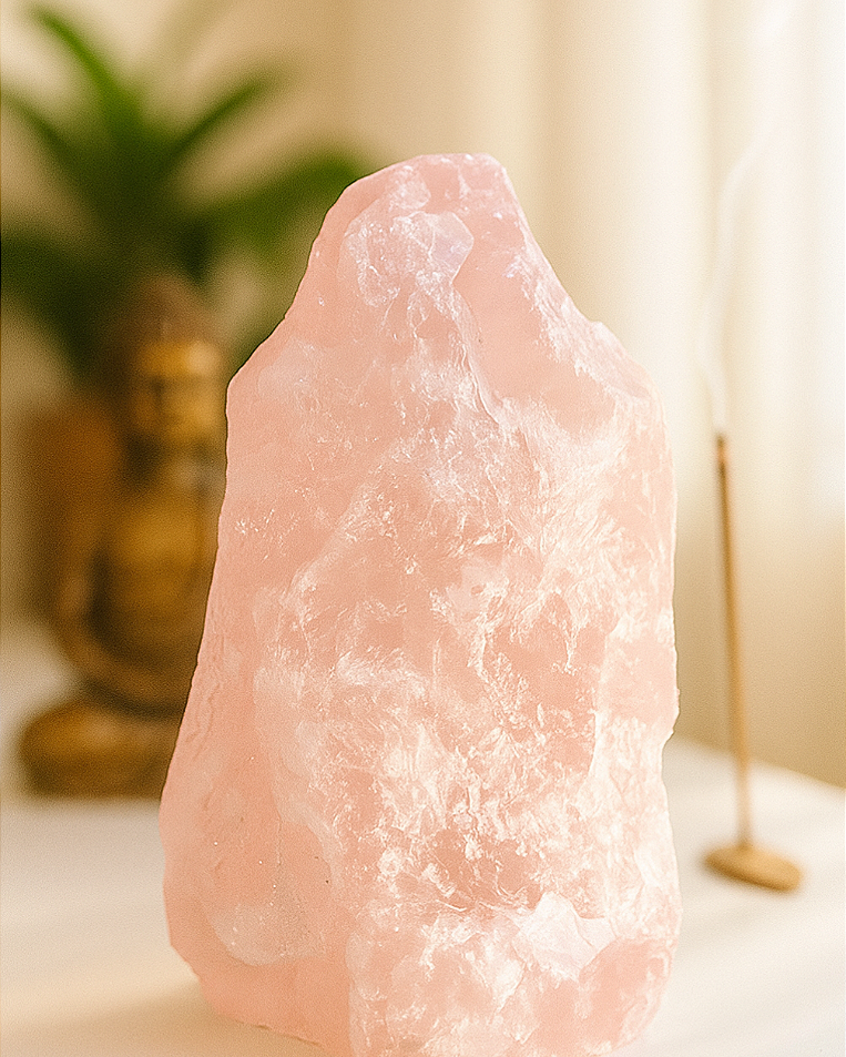 Quartzo Rosa - Base Serrada GRANDE 20cm - Amor Próprio, Perdão, Acolhimento e Gratidão