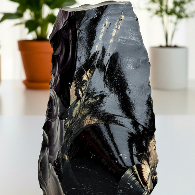 Obsidiana - Base Serrada GRANDE 20cm - Proteção, Centramento e Autoconhecimento