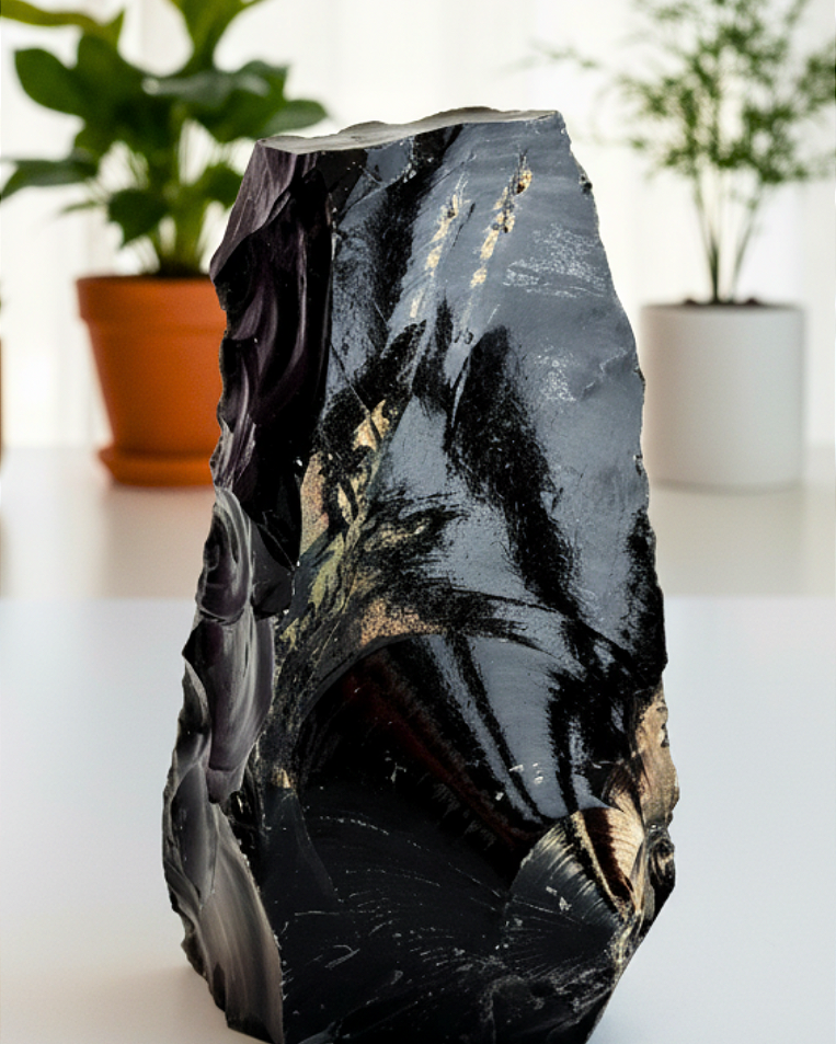 Obsidiana - Base Serrada GRANDE 20cm - Proteção, Centramento e Autoconhecimento
