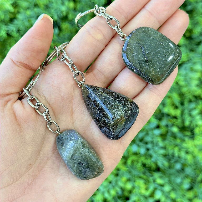 Chaveiro de Labradorita Rolado - Pedra da Magia; Quem é você; Conexão Espiritual