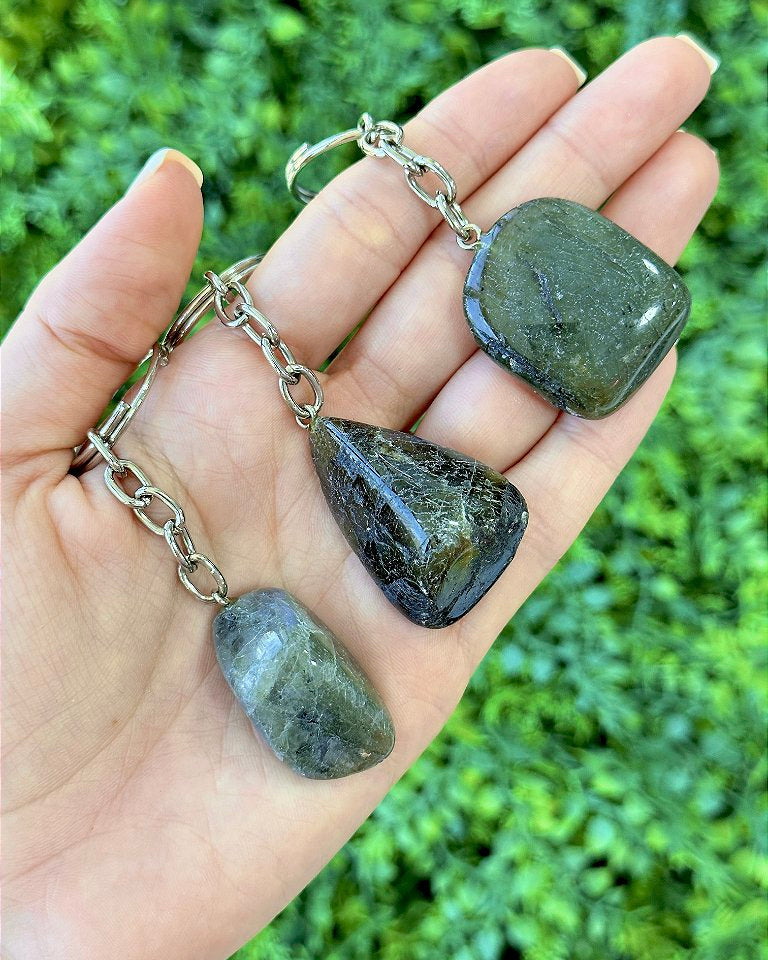 Chaveiro de Labradorita Rolado - Pedra da Magia; Quem é você; Conexão Espiritual