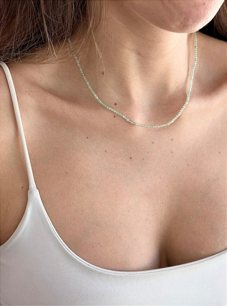 Colar Quartzo Verde 2mm Multifacetada - Saúde, Imunidade e Equilíbrio