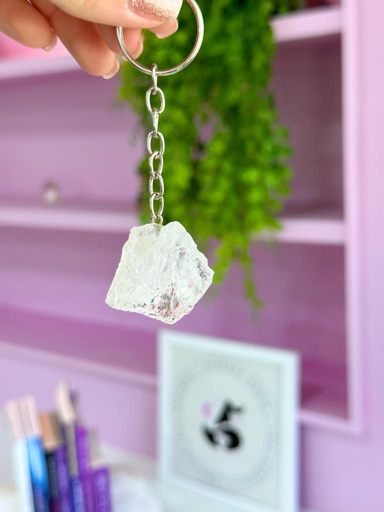 Chaveiro de Quartzo Cristal Bruto - Purificação, Energização e Intensificador