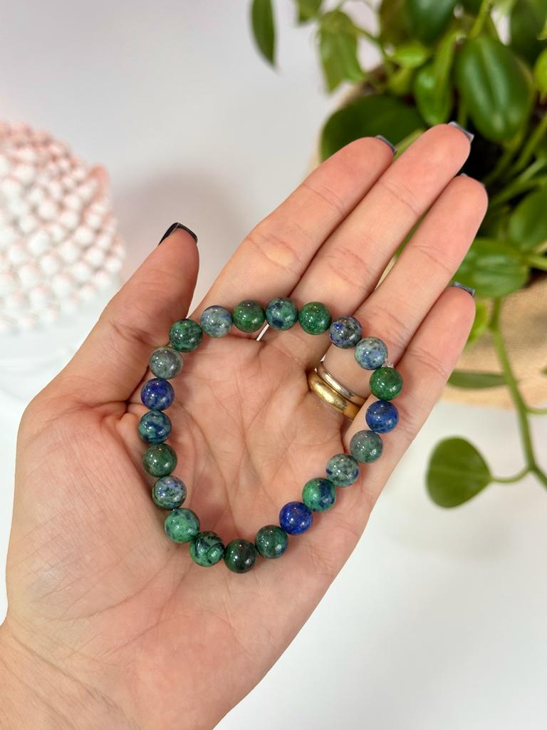 Pulseira de Azurita Redonda 8mm - Crenças Limitantes, Comunicação Astral, Medos e Poder Psíquico