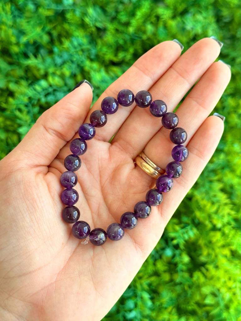 Pulseira de Ametista Redonda 8mm - Intuição, Conexão, Espiritualidade e Eleva a Vibração
