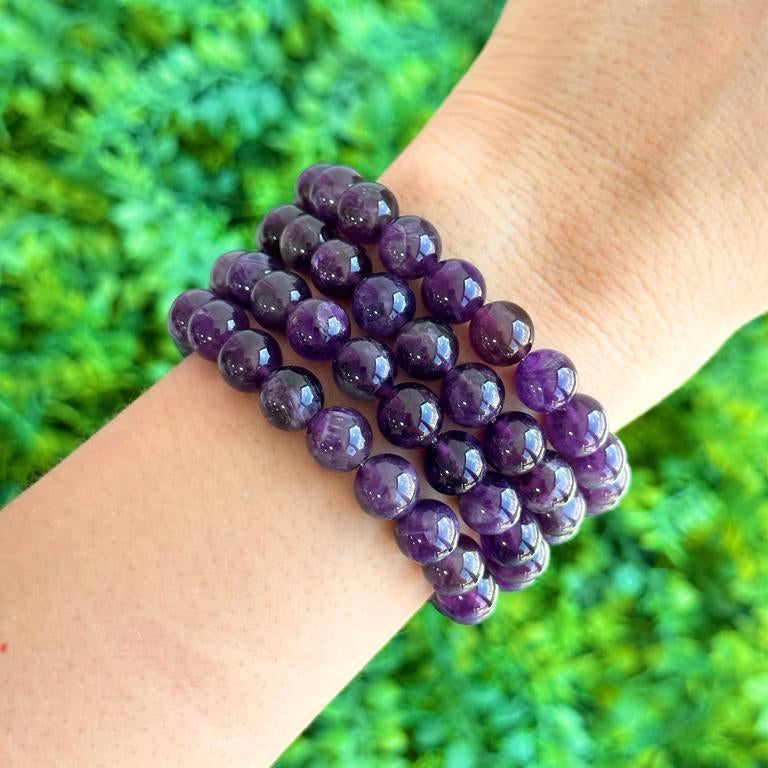 Pulseira de Ametista Redonda 8mm - Intuição, Conexão, Espiritualidade e Eleva a Vibração