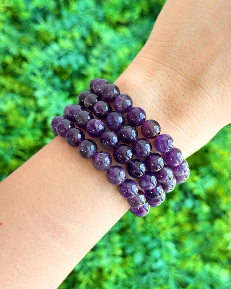 Pulseira de Ametista Redonda 8mm - Intuição, Conexão, Espiritualidade e Eleva a Vibração