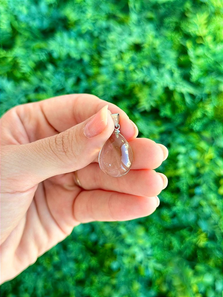 Pingente de Citrino Natural em Gota Prateado - Autoestima, Alegria e Prosperidade