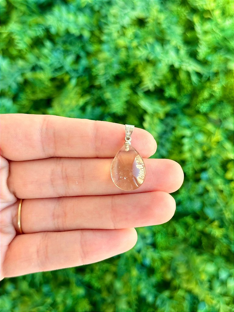 Pingente de Citrino Natural em Gota Prateado - Autoestima, Alegria e Prosperidade