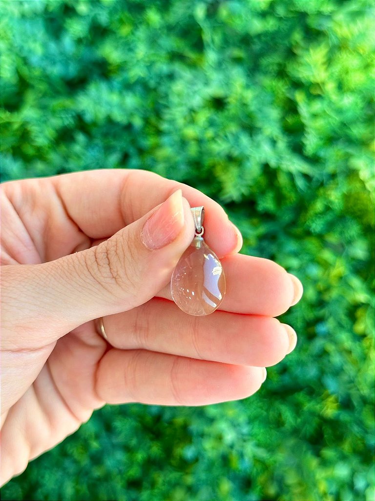 Pingente de Citrino Natural em Gota Prateado - Autoestima, Alegria e Prosperidade