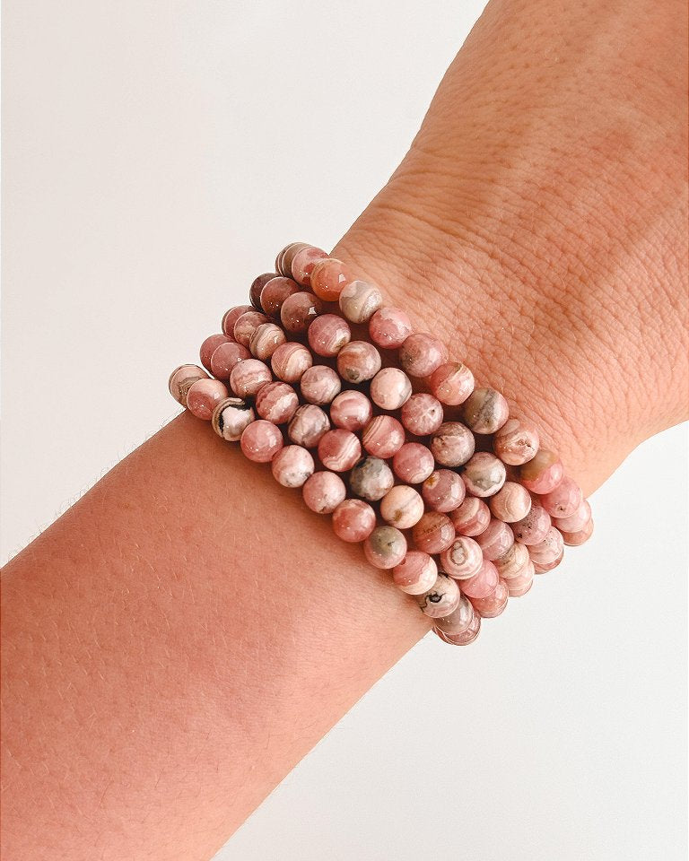 Pulseira de Rodocrosita Redonda 6mm - Libido, Altruísmo e Compaixão - Melhora os Relacionamentos