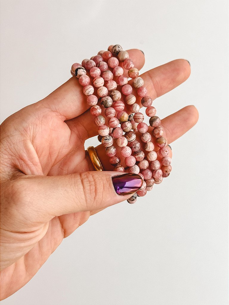 Pulseira de Rodocrosita Redonda 6mm - Libido, Altruísmo e Compaixão - Melhora os Relacionamentos