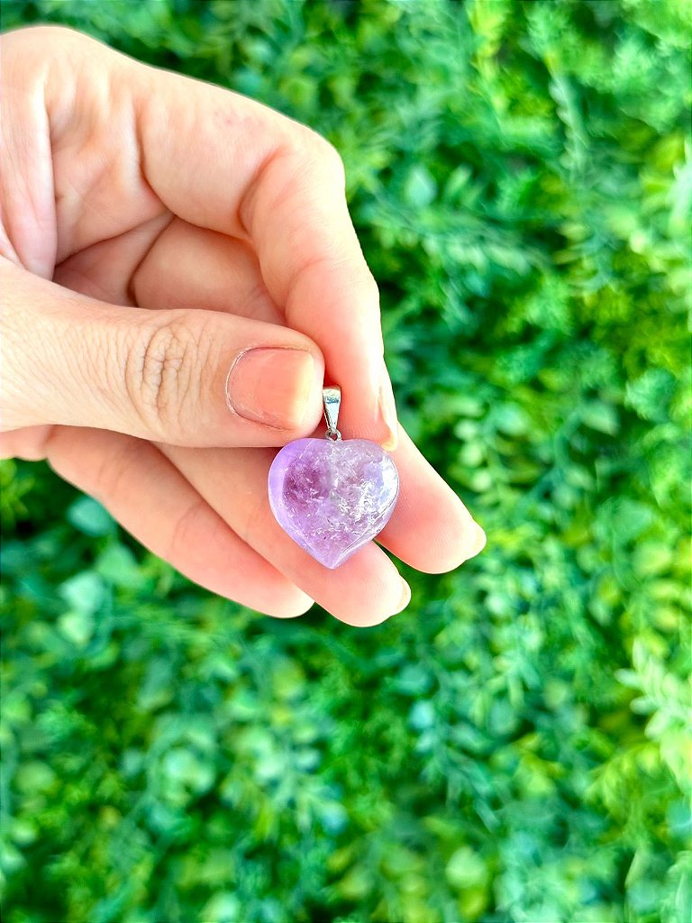 Pingente de Coração de Ametista Prateado - Intuição, Conexão, Espiritualidade e Eleva a Vibração