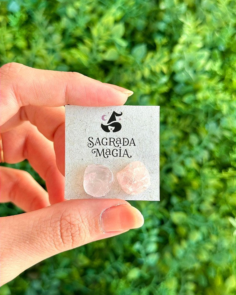Brinco de Quartzo Rosa Bruto - Cura do Coração, Amor Próprio, Perdão e Gratidão