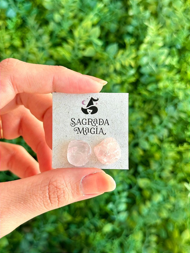 Brinco de Quartzo Rosa Bruto - Cura do Coração, Amor Próprio, Perdão e Gratidão