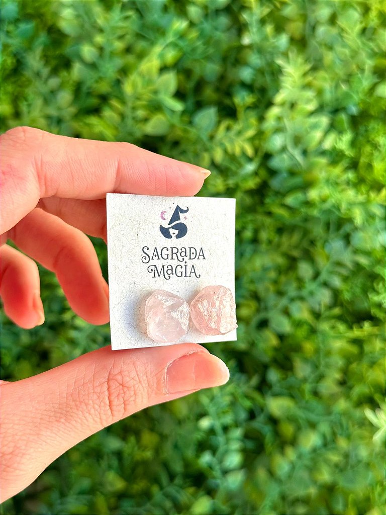 Brinco de Quartzo Rosa Bruto - Cura do Coração, Amor Próprio, Perdão e Gratidão