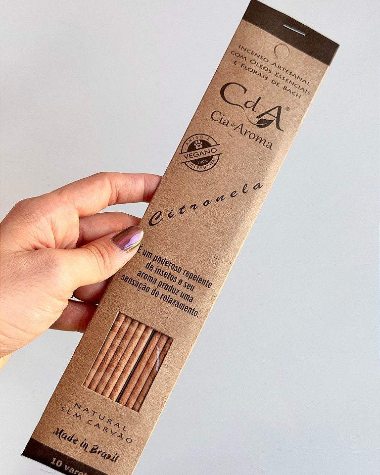 Incenso Natural Cia de Aroma - Citronela - Relaxamento; Repele Insetos