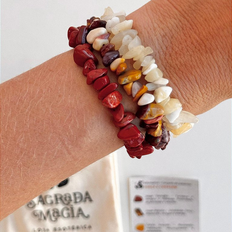 Conjunto Força e Coragem - Jaspe Vermelho, Jaspe Mokaíta e Calcita Amarela