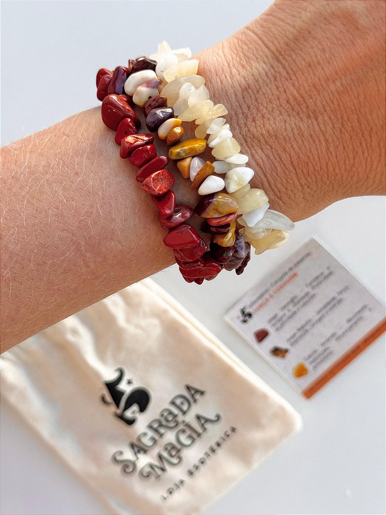 Conjunto Força e Coragem - Jaspe Vermelho, Jaspe Mokaíta e Calcita Amarela