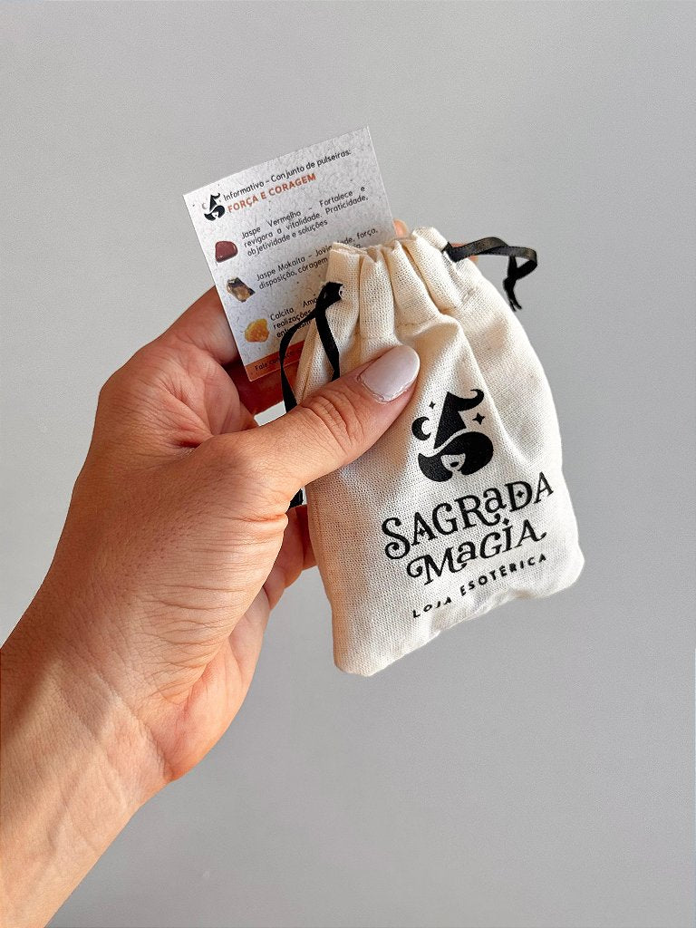 Conjunto Força e Coragem - Jaspe Vermelho, Jaspe Mokaíta e Calcita Amarela