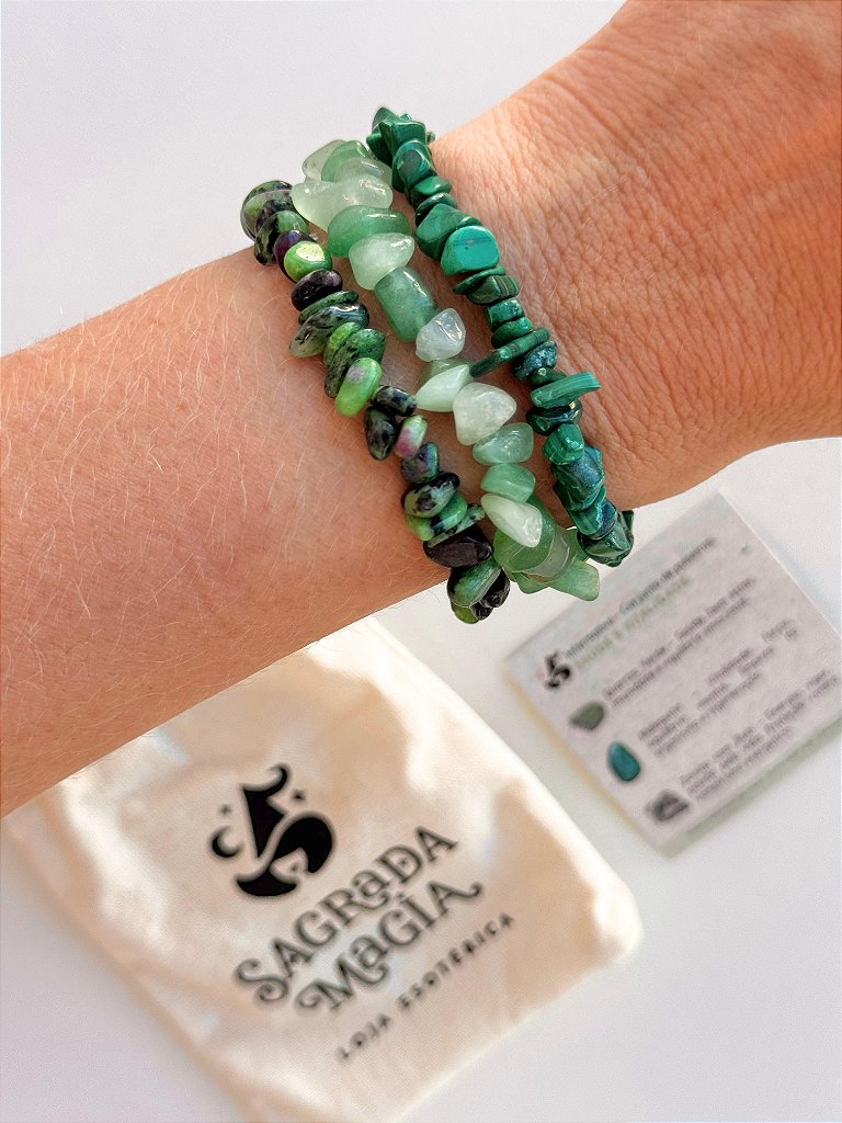 Conjunto Saúde e Vitalidade - Quartzo Verde, Malaquita e Zoisita com Rubi