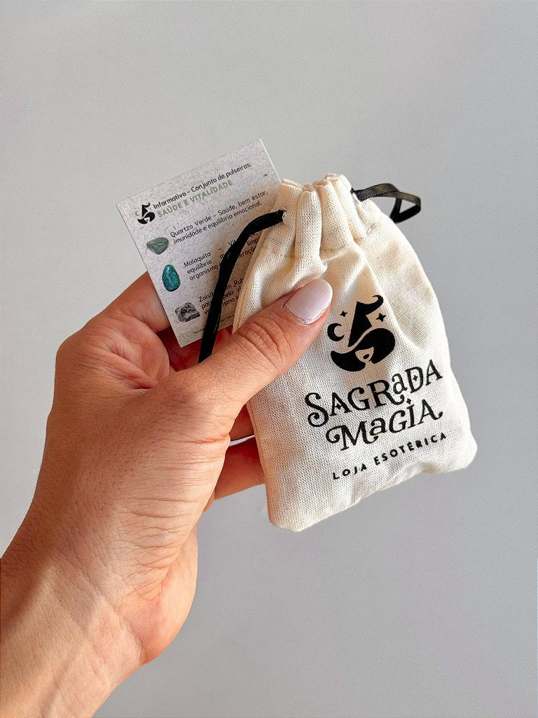 Conjunto Saúde e Vitalidade - Quartzo Verde, Malaquita e Zoisita com Rubi
