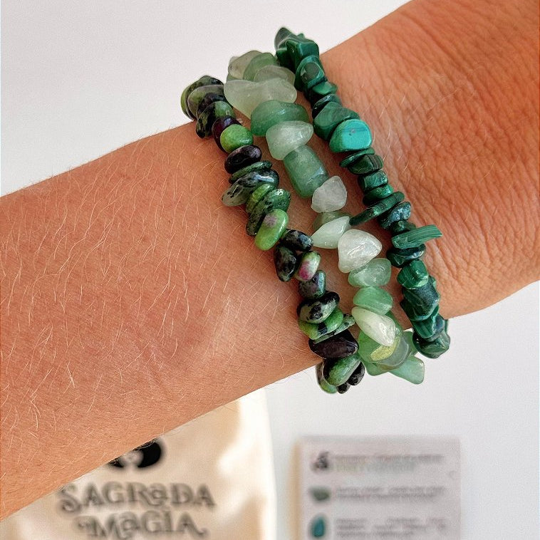 Conjunto Saúde e Vitalidade - Quartzo Verde, Malaquita e Zoisita com Rubi