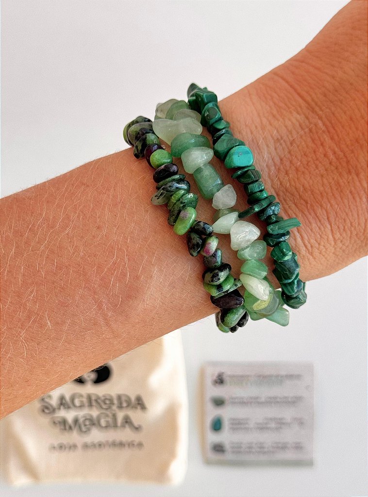 Conjunto Saúde e Vitalidade - Quartzo Verde, Malaquita e Zoisita com Rubi