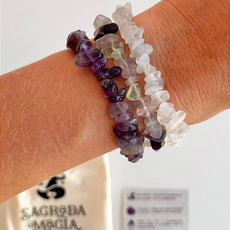 Conjunto Intuição, Fé e Conexão - Ametista, Pedra da Lua e Fluorita