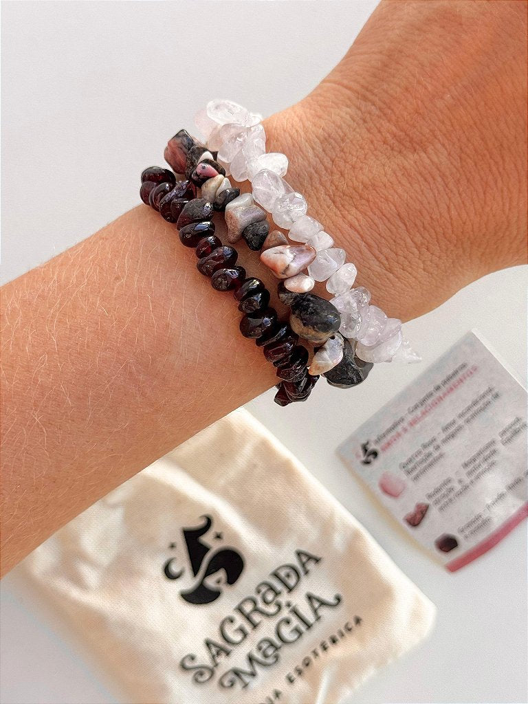 Conjunto Amor e Relacionamentos - Quartzo Rosa, Rodonita e Granada