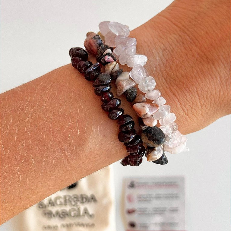 Conjunto Amor e Relacionamentos - Quartzo Rosa, Rodonita e Granada