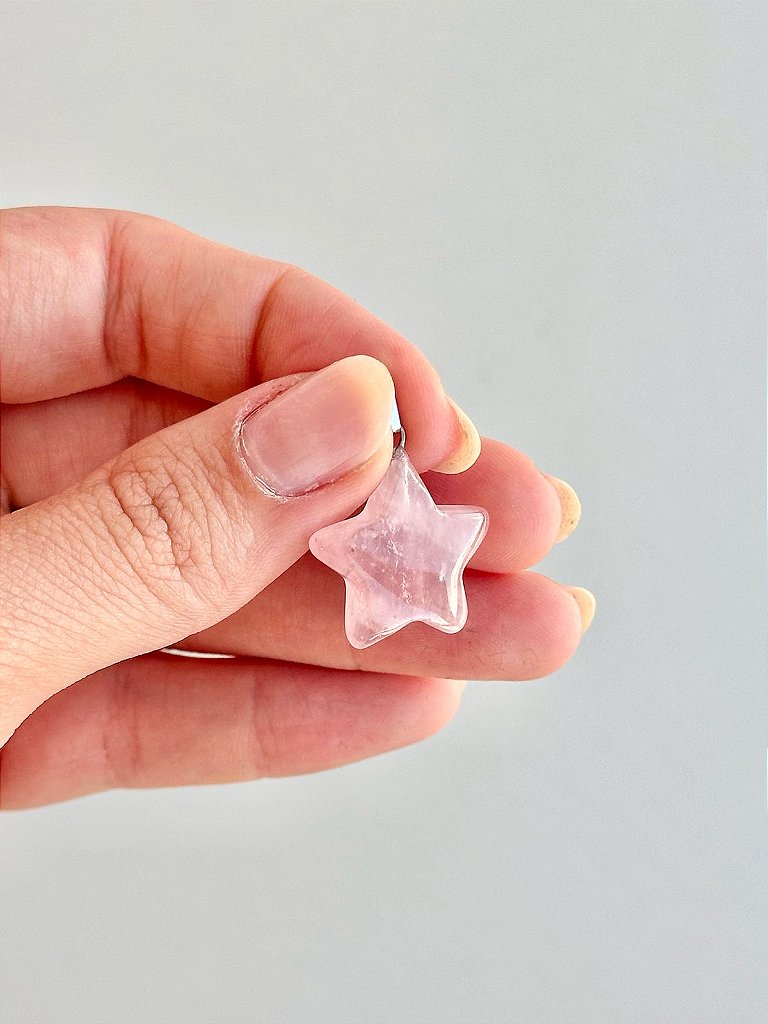 Pingente de Quartzo Rosa - Estrela - Pedra do Amor - Cura do Coração, Amor Próprio, Perdão e Gratidão