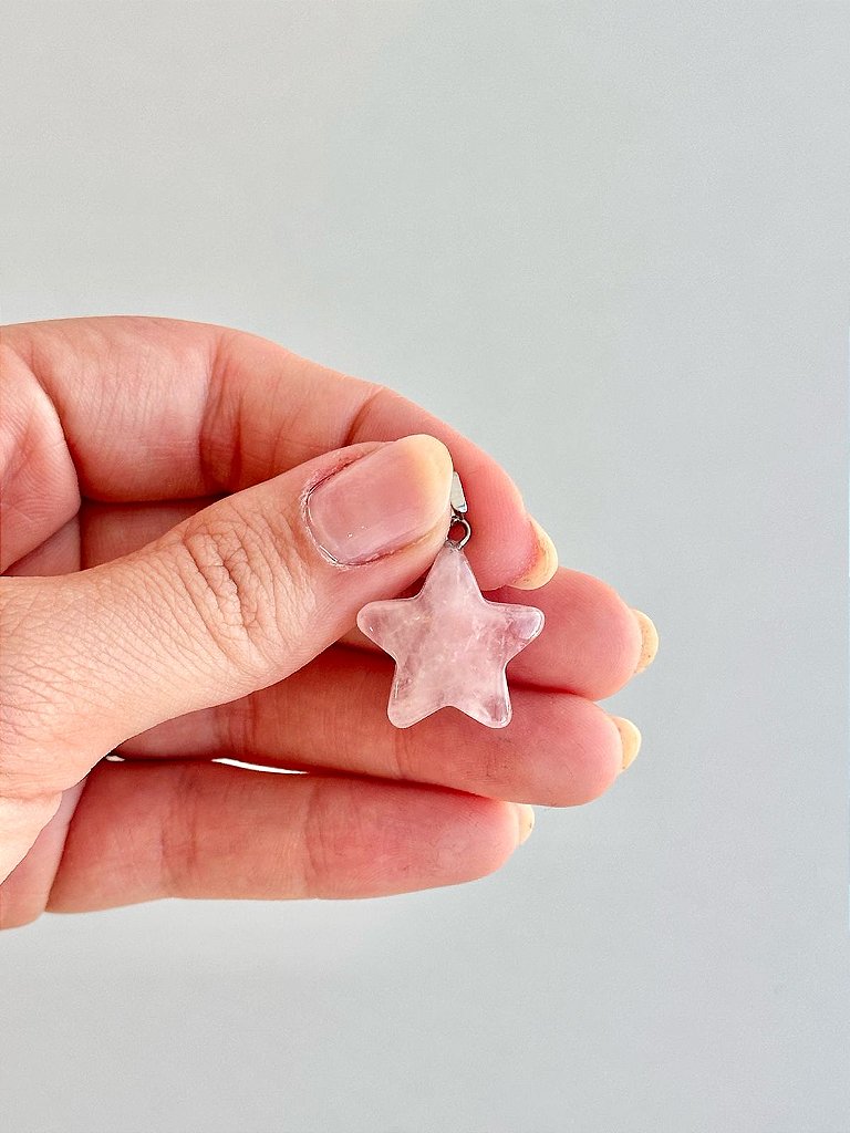 Pingente de Quartzo Rosa - Estrela - Pedra do Amor - Cura do Coração, Amor Próprio, Perdão e Gratidão