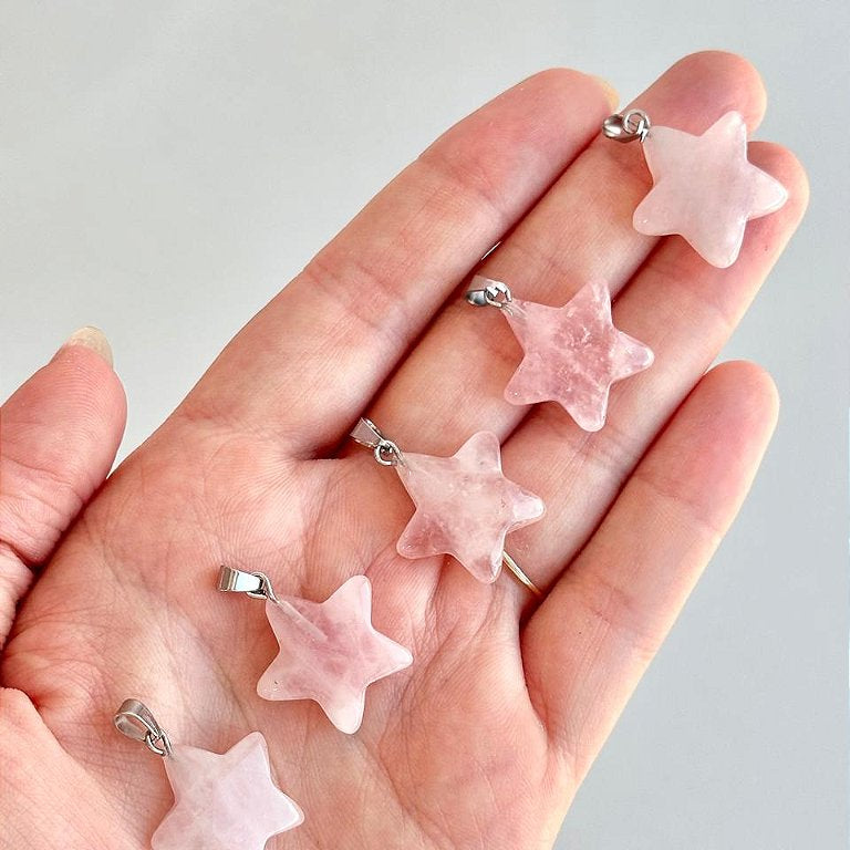Pingente de Quartzo Rosa - Estrela - Pedra do Amor - Cura do Coração, Amor Próprio, Perdão e Gratidão