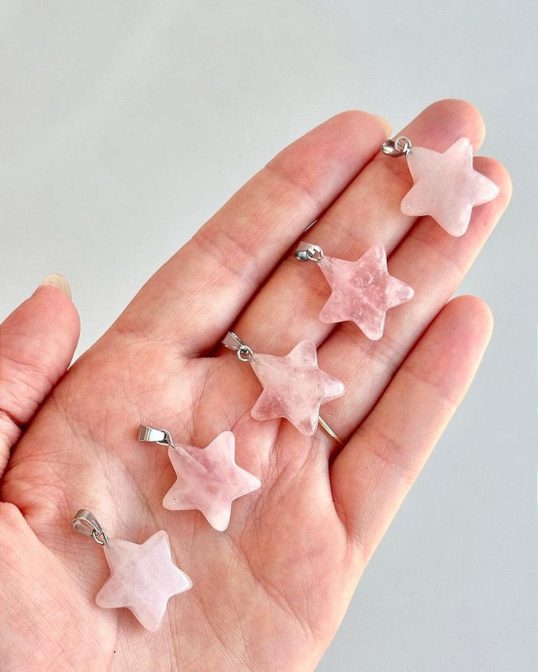 Pingente de Quartzo Rosa - Estrela - Pedra do Amor - Cura do Coração, Amor Próprio, Perdão e Gratidão