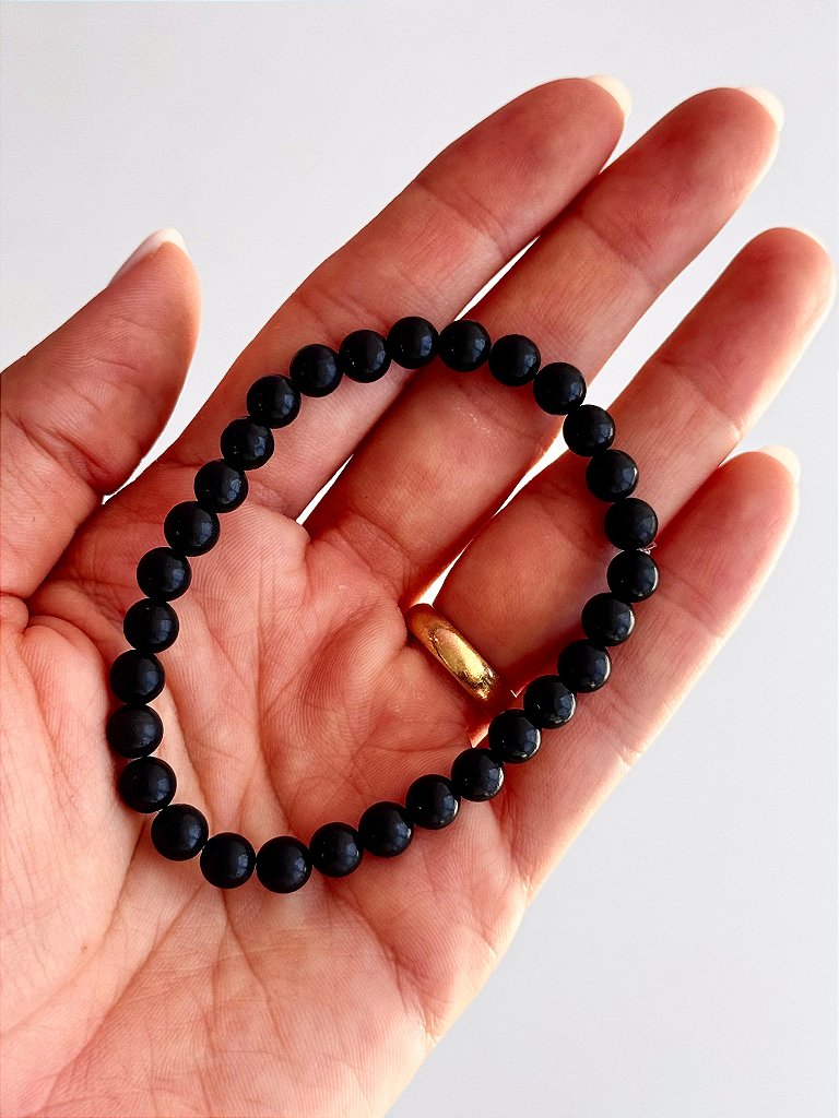 Pulseira de Shungita Redonda 6mm - Pedra da Vida; Recuperação e Purificação de Doenças