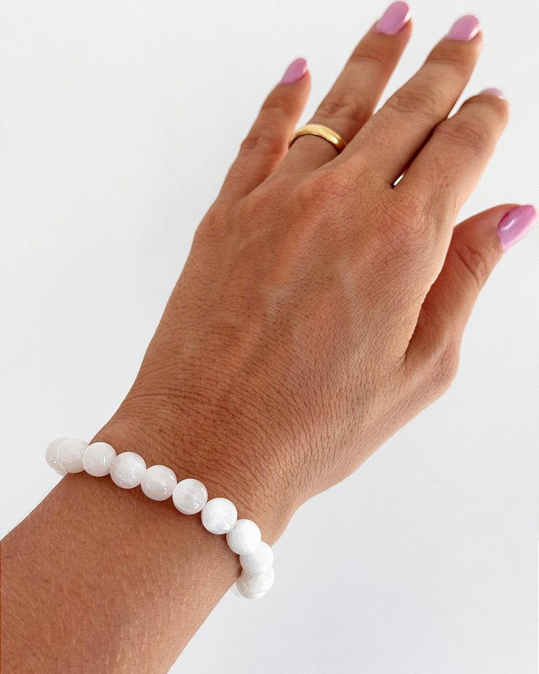 Pulseira de Selenita Redonda 8mm - Limpeza Energética; Paz de Espírito; Cansaço Mental e Dores