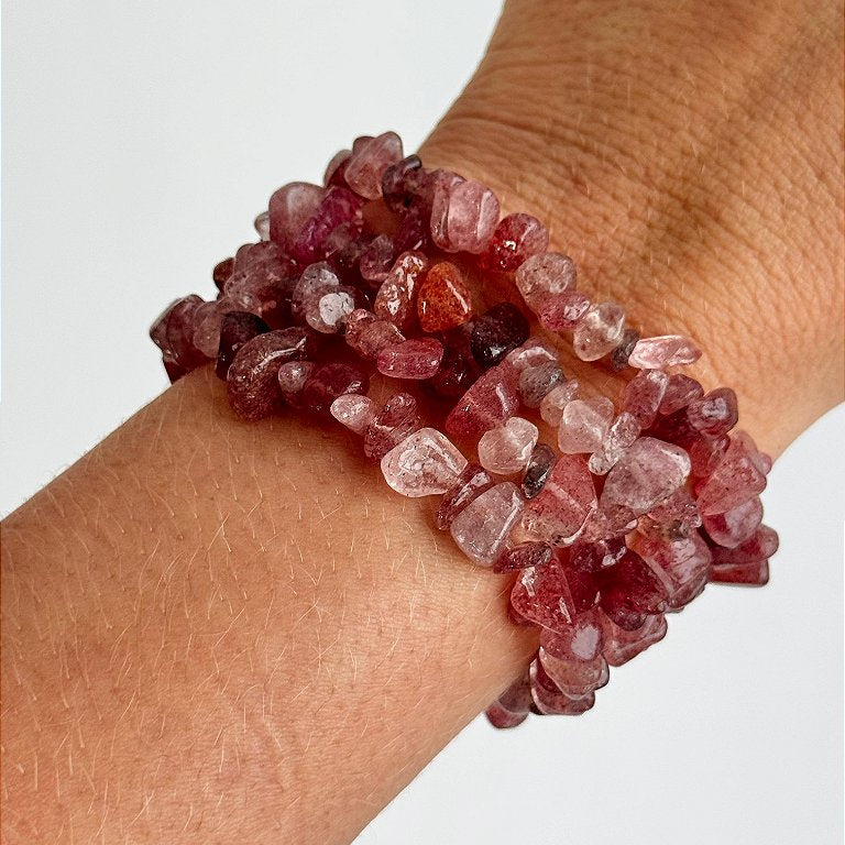 Pulseira de Quartzo Morango - Conexão Afetiva, Emoções Reprimidas, Cura, Acolhimento