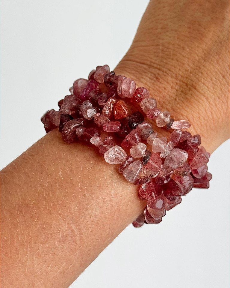 Pulseira de Quartzo Morango - Conexão Afetiva, Emoções Reprimidas, Cura, Acolhimento