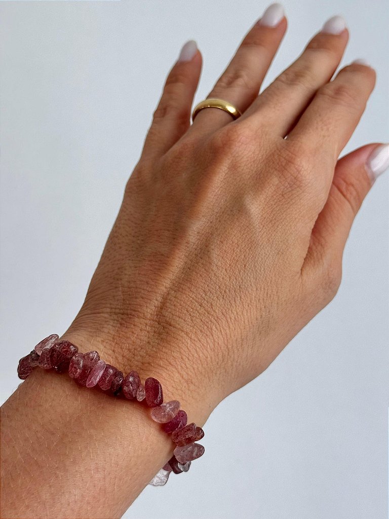 Pulseira de Quartzo Morango - Conexão Afetiva, Emoções Reprimidas, Cura, Acolhimento