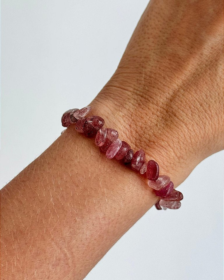 Pulseira de Quartzo Morango - Conexão Afetiva, Emoções Reprimidas, Cura, Acolhimento