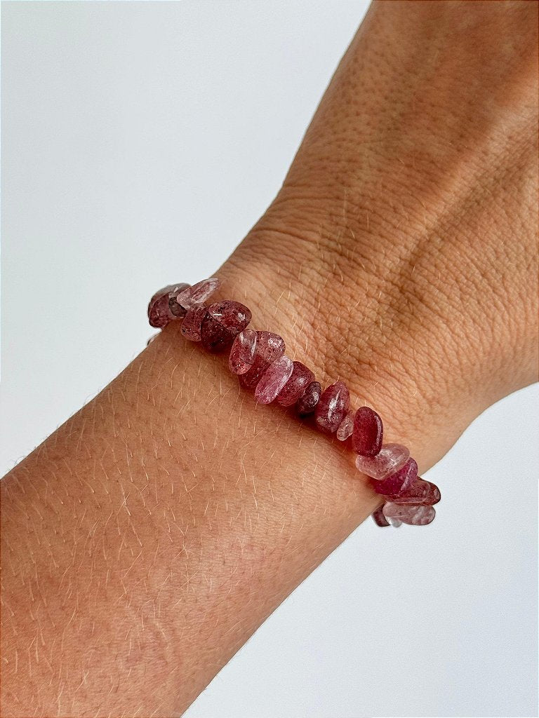Pulseira de Quartzo Morango - Conexão Afetiva, Emoções Reprimidas, Cura, Acolhimento