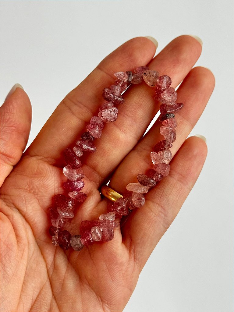 Pulseira de Quartzo Morango - Conexão Afetiva, Emoções Reprimidas, Cura, Acolhimento