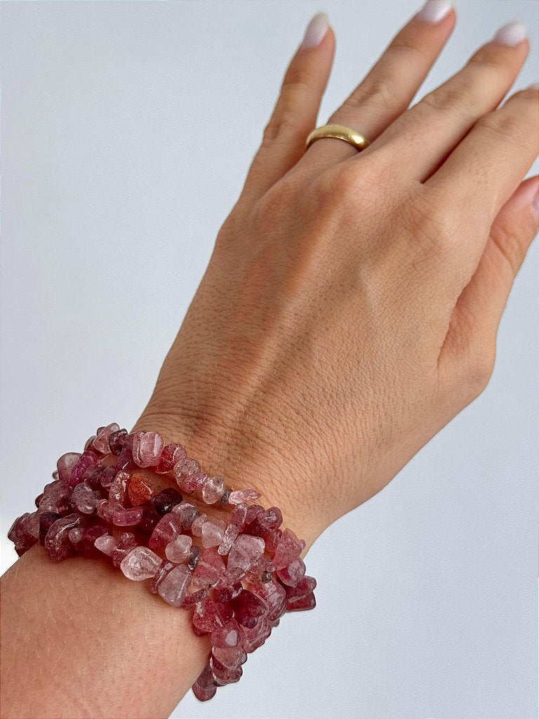 Pulseira de Quartzo Morango - Conexão Afetiva, Emoções Reprimidas, Cura, Acolhimento
