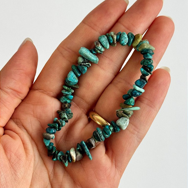 Pulseira de Crisocola - Merecimento, Empoderamento, Criação de Novas Coisas, Criatividade, Fertilidade e Abundância
