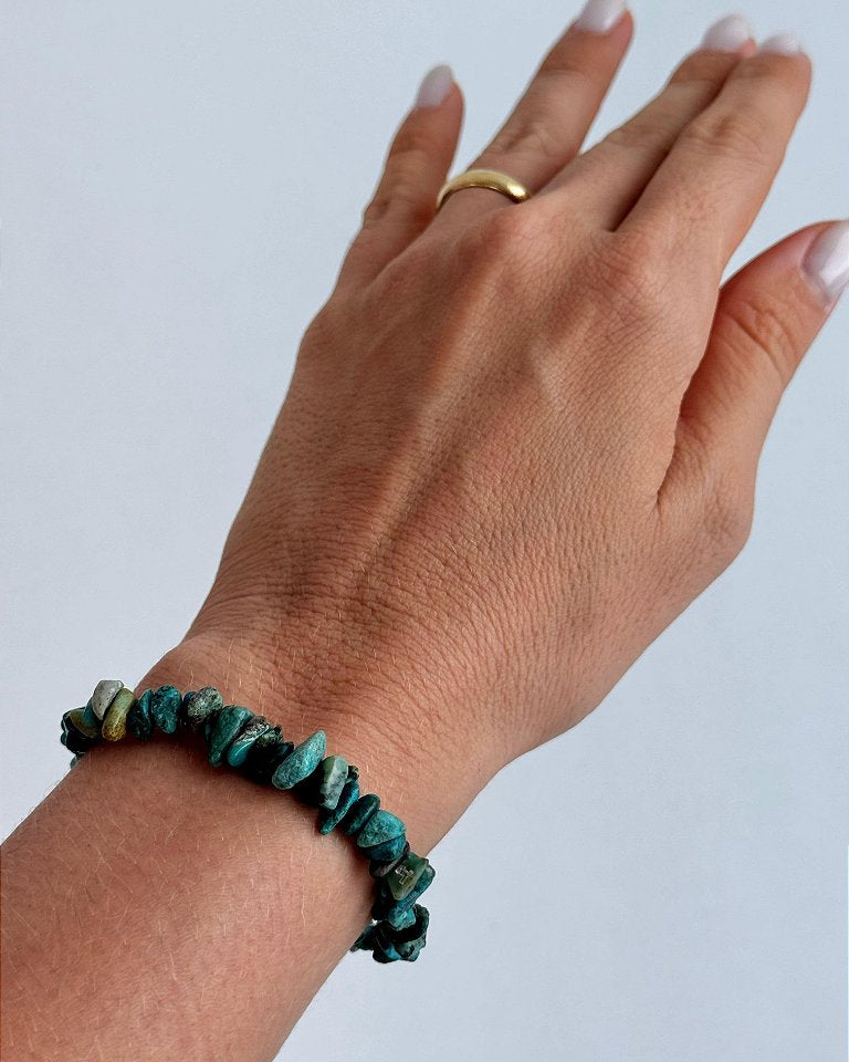 Pulseira de Crisocola - Merecimento, Empoderamento, Criação de Novas Coisas, Criatividade, Fertilidade e Abundância