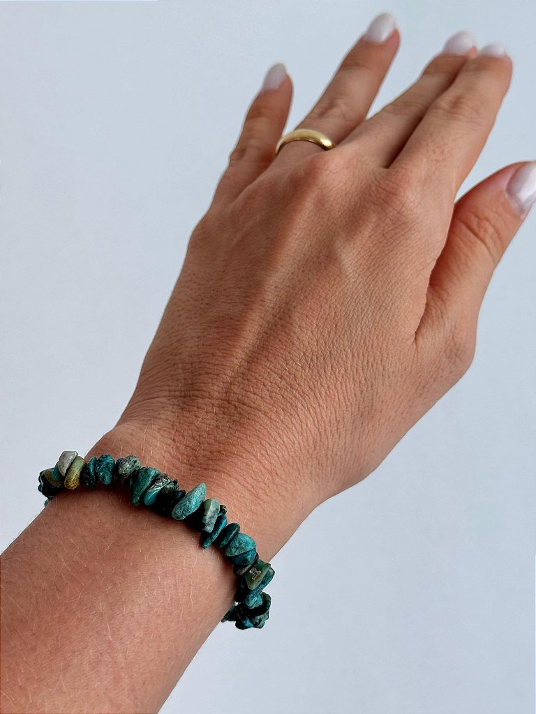 Pulseira de Crisocola - Merecimento, Empoderamento, Criação de Novas Coisas, Criatividade, Fertilidade e Abundância
