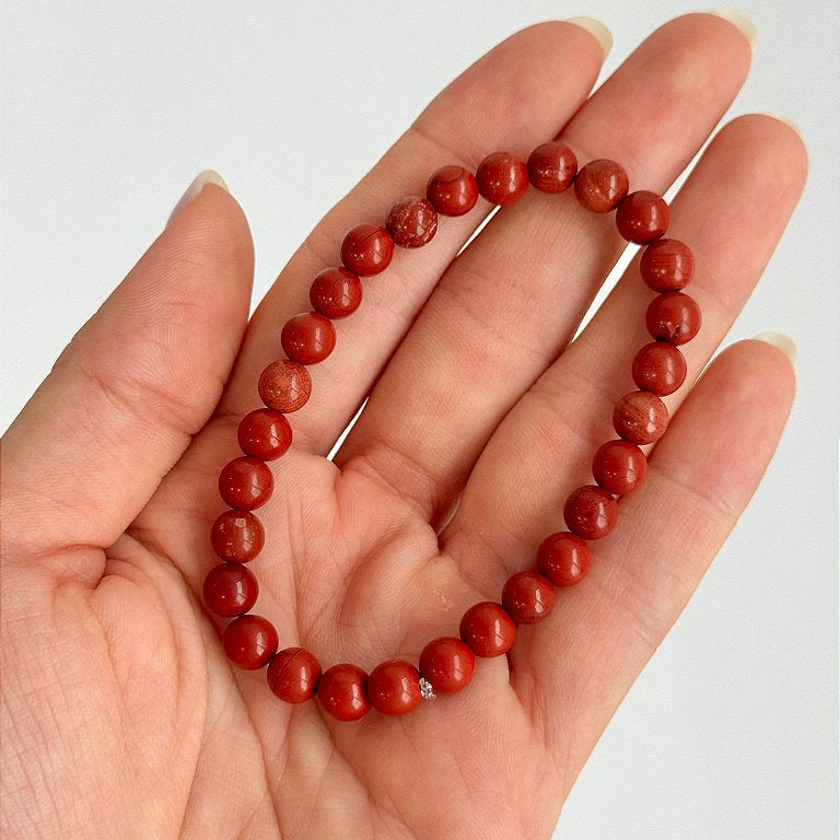 Pulseira de Jaspe Vermelho Redonda 6mm - Coragem, Atitude, Vitalidade e Saúde